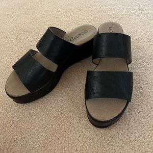 Boutique by Corkys Black Double Strap Platform Wedge Sandals - Size 8